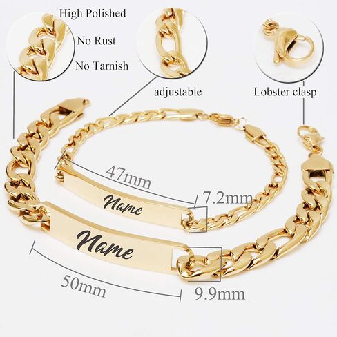 Personalized 18K Gold Plated Couple Bracelets Custom Engraving His Hers Name ID Matching Set for Women Friendship Men Lover Relationship in Saudi Arabia