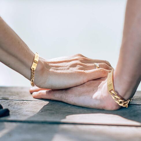 Personalized 18K Gold Plated Couple Bracelets Custom Engraving His Hers Name ID Matching Set for Women Friendship Men Lover Relationship in Saudi Arabia