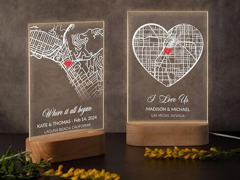 Where We Met Map Gifts, Valentine Gifts for Her, Custom Couple Night Light, Personalized Our First Date Acrylic Plaque, Where It All Began Location Plaque in Saudi Arabia