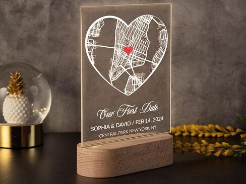 Where We Met Map Gifts, Valentine Gifts for Her, Custom Couple Night Light, Personalized Our First Date Acrylic Plaque, Where It All Began Location Plaque in Saudi Arabia