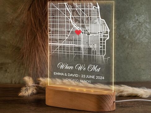 Where We Met Map Gifts, Valentine Gifts for Her, Custom Couple Night Light, Personalized Our First Date Acrylic Plaque, Where It All Began Location Plaque in Saudi Arabia