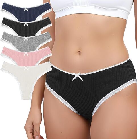 5 Pack Womens Cotton Thong Panties Cute Lace Thong For Women Sexy No Show Ladies (Multicolor,Multicolor,S) in Saudi Arabia