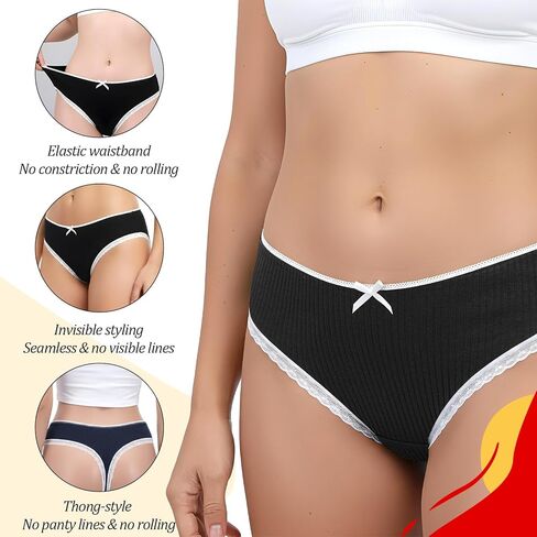 5 Pack Womens Cotton Thong Panties Cute Lace Thong For Women Sexy No Show Ladies (Multicolor,Multicolor,S) in Saudi Arabia