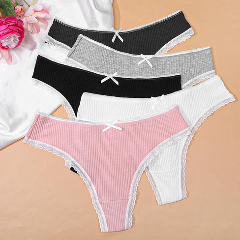 5 Pack Womens Cotton Thong Panties Cute Lace Thong For Women Sexy No Show Ladies (Multicolor,Multicolor,S) in Saudi Arabia