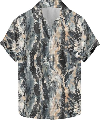 Men Vintage Summer Bowling Shirt Short Sleeve Tropical Print Hawaiian Tops Regular fit Holiday Beach Vacation Shirts in Saudi Arabia
