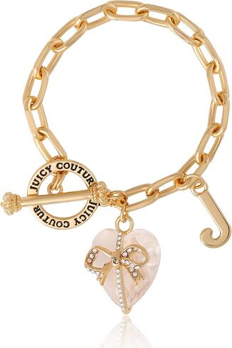 Juicy Couture Bracelets Gold-Tone 7.5", Toggle Bracelet with Logo and Heart Charms, Juicy Jewelry in Saudi Arabia