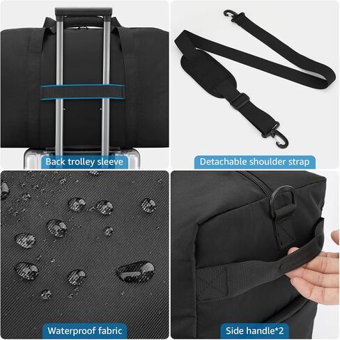 حقيبة ETRONIK للحمل مقاس 22 × 14 × 9 معتمدة من شركات الطيران، حقائب سفر كبيرة سعة 45 لتر مع حجرة للأحذية، حقيبة حمل مقاومة للماء للطائرة، حقيبة دفل للسفر في عطلة نهاية الأسبوع وصالة الألعاب الرياضية الليلية، أسود in Kuwait