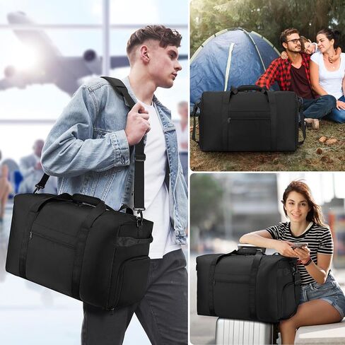 حقيبة ETRONIK للحمل مقاس 22 × 14 × 9 معتمدة من شركات الطيران، حقائب سفر كبيرة سعة 45 لتر مع حجرة للأحذية، حقيبة حمل مقاومة للماء للطائرة، حقيبة دفل للسفر في عطلة نهاية الأسبوع وصالة الألعاب الرياضية الليلية، أسود in Kuwait