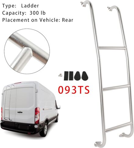 Areyourshop 093TS Stainless Steel 3-Step Van Ladder Rear Step Ladder for Ford Transit Low Roof Vans 2014 2015 2016 2017 2018 2019 2020 2021 2022 2023 2024 2025 in Saudi Arabia