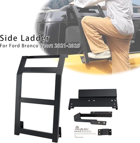سلم جانبي من سبائك Areyourshop سلم جانبي للنافذة الجانبية مع أجزاء تركيب لسيارة Ford Bronco Sport 2021 2022 2023 2024 2025، جانب الركاب، لا حاجة للحفر، 3 خطوات، أسود، ملحقات خارجية in Saudi Arabia