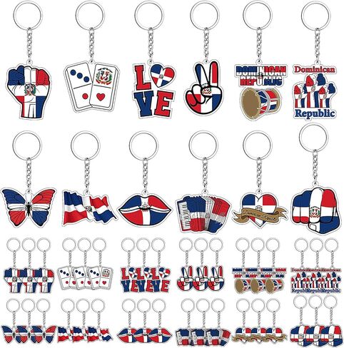 Kigeli 36 Pcs Dominican Republic Acrylic Keychains Dominican Flag Souvenirs Keepsake Gift Bulk National Day Party Favors Decorations for Friends Men Women Bag Charm National Day Supplies Travel Gift in Saudi Arabia