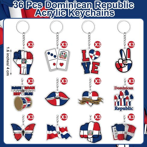 Kigeli 36 Pcs Dominican Republic Acrylic Keychains Dominican Flag Souvenirs Keepsake Gift Bulk National Day Party Favors Decorations for Friends Men Women Bag Charm National Day Supplies Travel Gift in Saudi Arabia