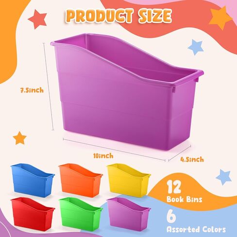12 Pack Overlapping Classroom Storage Bins (Rainbow Colors) - Durable Book and Binder Holder, Plastic Vertical Storage Book Organizer Folder Classroom Organization Container Supplies in Kuwait