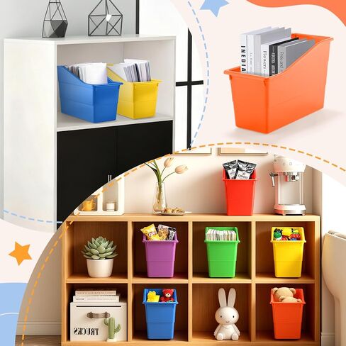 12 Pack Overlapping Classroom Storage Bins (Rainbow Colors) - Durable Book and Binder Holder, Plastic Vertical Storage Book Organizer Folder Classroom Organization Container Supplies in Kuwait