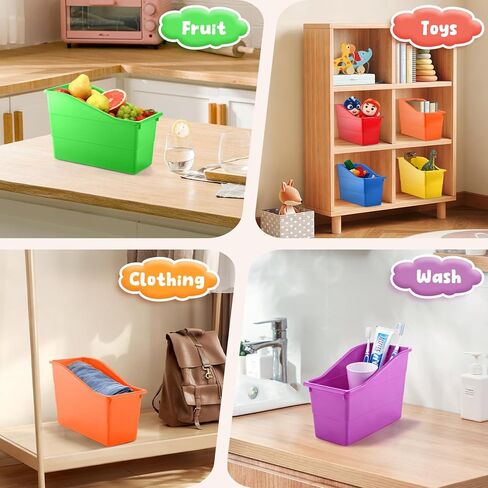 12 Pack Overlapping Classroom Storage Bins (Rainbow Colors) - Durable Book and Binder Holder, Plastic Vertical Storage Book Organizer Folder Classroom Organization Container Supplies in Kuwait