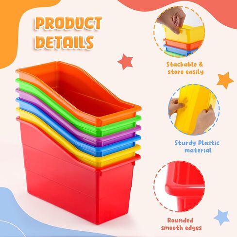 12 Pack Overlapping Classroom Storage Bins (Rainbow Colors) - Durable Book and Binder Holder, Plastic Vertical Storage Book Organizer Folder Classroom Organization Container Supplies in Kuwait