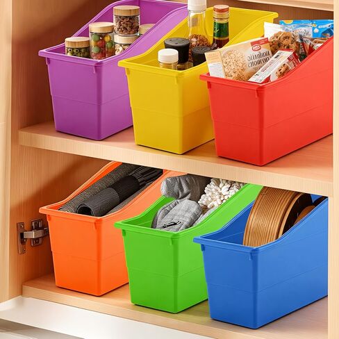 12 Pack Overlapping Classroom Storage Bins (Rainbow Colors) - Durable Book and Binder Holder, Plastic Vertical Storage Book Organizer Folder Classroom Organization Container Supplies in Kuwait