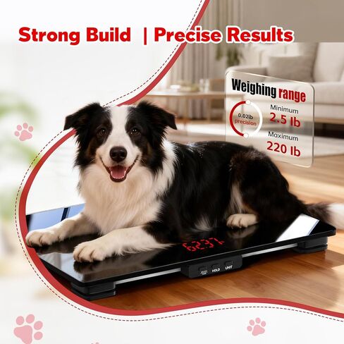 ميزان للكلاب، 220 رطل كحد أقصى / 0.02 رطل دقة للحيوانات الأليفة، 25.6 بوصة × 17.7 بوصة موازين للكلاب ذات منصة واسعة للسلالات الكبيرة، وظيفة ذكية مدمجة ووظيفة الفارغة، 3 بطاريات AAA متضمنة in Kuwait