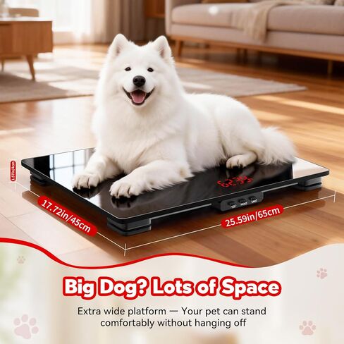 ميزان للكلاب، 220 رطل كحد أقصى / 0.02 رطل دقة للحيوانات الأليفة، 25.6 بوصة × 17.7 بوصة موازين للكلاب ذات منصة واسعة للسلالات الكبيرة، وظيفة ذكية مدمجة ووظيفة الفارغة، 3 بطاريات AAA متضمنة in Kuwait