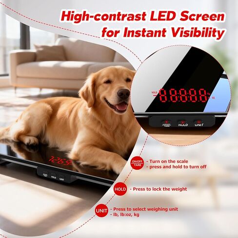 ميزان للكلاب، 220 رطل كحد أقصى / 0.02 رطل دقة للحيوانات الأليفة، 25.6 بوصة × 17.7 بوصة موازين للكلاب ذات منصة واسعة للسلالات الكبيرة، وظيفة ذكية مدمجة ووظيفة الفارغة، 3 بطاريات AAA متضمنة in Kuwait
