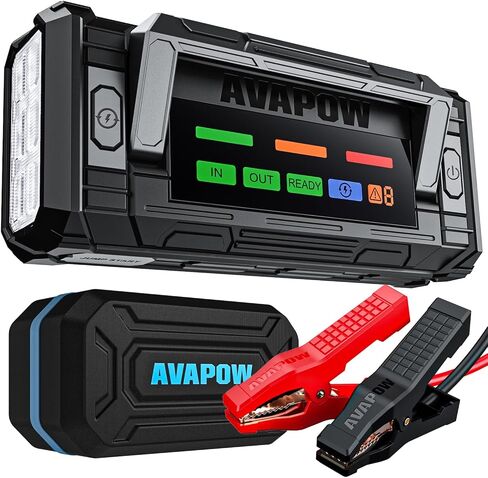 AVAPOW 8000A بطارية Jumper Starter محمولة مع شاشة 4 بوصة عالية الدقة PD 30W شحن سريع ثنائي الاتجاه، صندوق القفز لبداية السيارة 12 فولت ومعزز البطارية لجميع الغازات وحتى جميع محركات الديزل in Kuwait