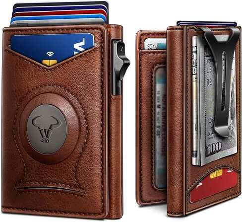 BULLIANT Money Clip Wallet, Mens Slim Wallet Credit Card Holder Airtag&Standard Use 9Cards-Metal Case in Flip Shell with Magnetic Closure in Kuwait
