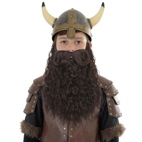 Yan Dream Long Curly Grey Wizard Dwarf Fake Beard with Handlebar Mustache Costume Facial Hair for Cosplay Party Halloween in Saudi Arabia