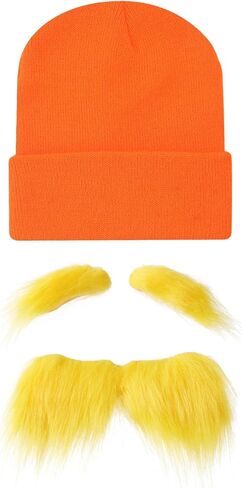 NUMJAW Yellow Mustache Costume Adhesive Mustache Eyebrows The Yellow Hat Monster Costume Fake Mustache Eyebrows Cosplay Costume Accessories Funny Party Favors Book Week Costume Accessories in Saudi Arabia