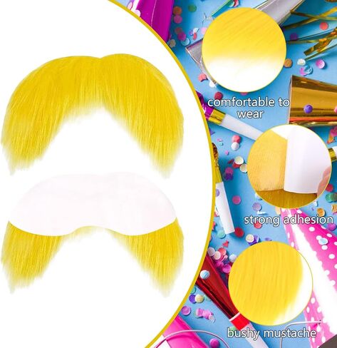 NUMJAW Yellow Mustache Costume Adhesive Mustache Eyebrows The Yellow Hat Monster Costume Fake Mustache Eyebrows Cosplay Costume Accessories Funny Party Favors Book Week Costume Accessories in Saudi Arabia