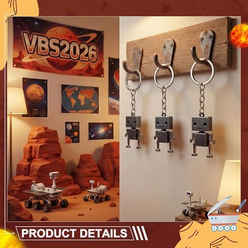 Cunno 20 Pack VBS 2026 Galaxy Theme Robot Keychains for VBS Project Mini Metal Robot Pendant Keychains Bulk Vintage Key Rings Bag Charm for 2026 Vacation Bible Party Decorations Gifts Prizes in Saudi Arabia