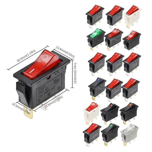 KCD3 Rocker Switch SPST ON/Off، 15A 125VAC، مؤشر ضوء LED أحمر، مفتاح تبديل 2-3 مواضع، مادة نحاسية، معتمد من CE RoHS in Kuwait