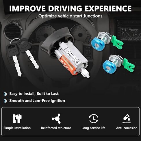RAMATA Ignition Switch Front Door Lock Cylinder with Keys, Fit for 1997-2007 Ford F250 F350, Excursion & More, Lincoln Blackwood, Navigator, Replace LC6177 + DL5885 X2 + 597638(No chip) in Saudi Arabia