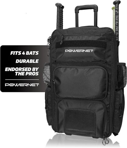 PowerNet Odyssey Rolling Baseball Softball Gear Bag | Hidden Backpack Straps | 4 Bat Sleeves | Ventilated Shoe Compartment | 2 Drink Pockets | Durable Equipment Bag in Saudi Arabia