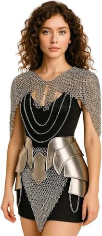 Medieval Lady Chainmail Armor with Tasset Belt – Female Knight Steel Chainmail Shoulder Mantle & Hip Armor for Cosplay, LARP & Halloween Costume in Saudi Arabia
