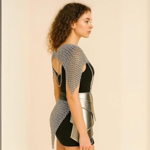 Medieval Lady Chainmail Armor with Tasset Belt – Female Knight Steel Chainmail Shoulder Mantle & Hip Armor for Cosplay, LARP & Halloween Costume in Saudi Arabia