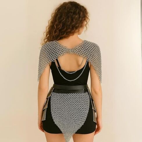 Medieval Lady Chainmail Armor with Tasset Belt – Female Knight Steel Chainmail Shoulder Mantle & Hip Armor for Cosplay, LARP & Halloween Costume in Saudi Arabia