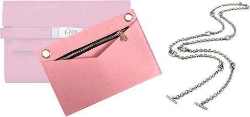 Premium Conversion Kit compatible with Kelly Wallet Insert — Handmade Perfect Fit, Wallet on Chain WOC with 120cm - 47" Silver/Gold Chain, 24+ Shades (Brown, Silver Chain) in Saudi Arabia