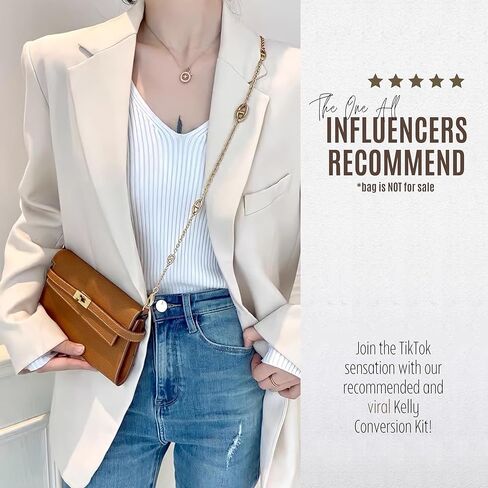 Premium Conversion Kit compatible with Kelly Wallet Insert — Handmade Perfect Fit, Wallet on Chain WOC with 120cm - 47" Silver/Gold Chain, 24+ Shades (Brown, Silver Chain) in Saudi Arabia