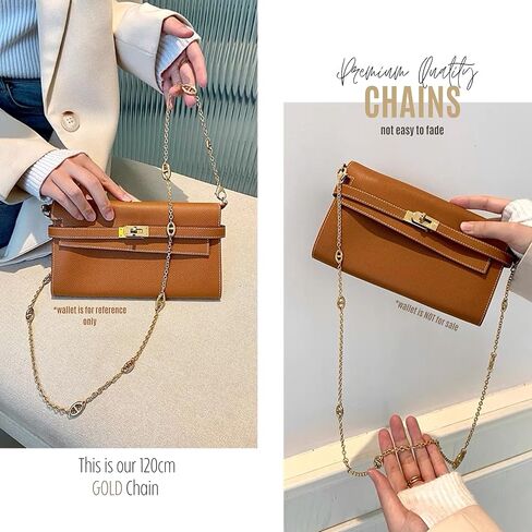 Premium Conversion Kit compatible with Kelly Wallet Insert — Handmade Perfect Fit, Wallet on Chain WOC with 120cm - 47" Silver/Gold Chain, 24+ Shades (Brown, Silver Chain) in Saudi Arabia