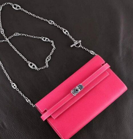Premium Conversion Kit compatible with Kelly Wallet Insert — Handmade Perfect Fit, Wallet on Chain WOC with 120cm - 47" Silver/Gold Chain, 24+ Shades (Brown, Silver Chain) in Saudi Arabia