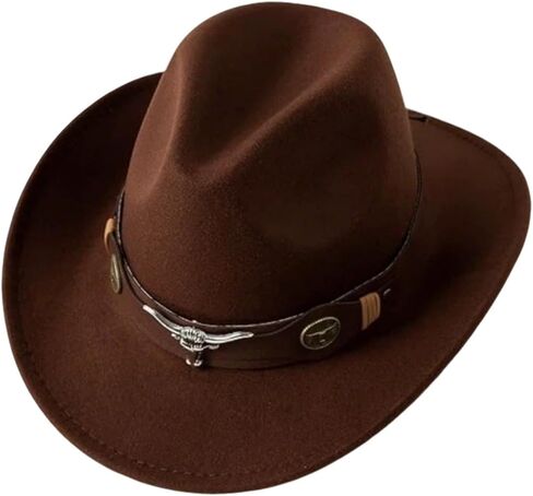 Classic Felt Cowboy Cowgirl Hat Vintage Fedora Hat Wide Brim Cowboy Hat with Buckle Belt for Women Men in Saudi Arabia