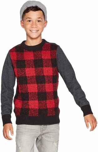 Cat & Jack Boys' Long Sleeve Buffalo Checked Pullover Sweater - in Kuwait