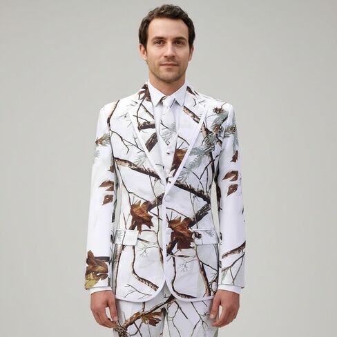 HBDesign Men Collar Edge White Camouflage Dress Suits (Jacket+Vest+Pants+Tie/Bowtie) in Saudi Arabia