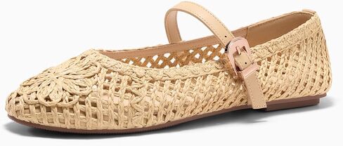 Coutgo Womens Mary Jane Woven Flats Round Toe Ballet Flats Dressy Comfortable Slip On Shoes in Kuwait