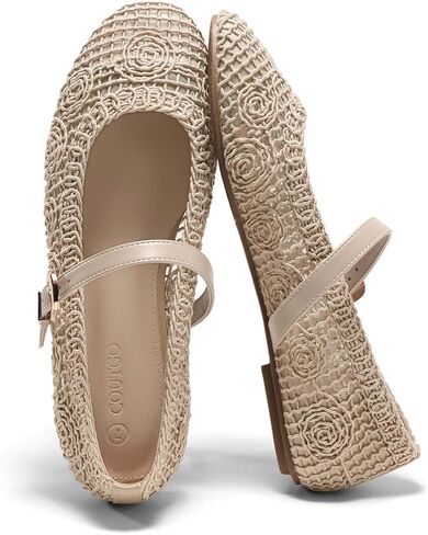 Coutgo Womens Mary Jane Woven Flats Round Toe Ballet Flats Dressy Comfortable Slip On Shoes in Kuwait