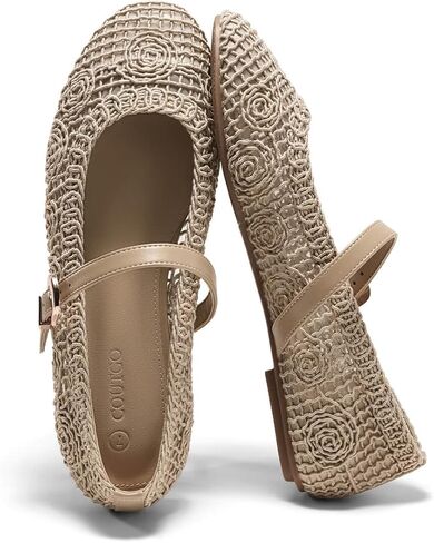 Coutgo Womens Mary Jane Woven Flats Round Toe Ballet Flats Dressy Comfortable Slip On Shoes in Kuwait
