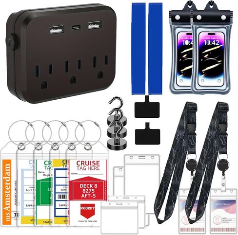 Cruise Essentials 2026,Cruise Must Haves Kit,Non-Surge Protector Power Strip,Magnetic Hooks,Lanyards,Luggage Tags,Towel Bands,Waterproof Phone Pouches,Travel Essentials in Saudi Arabia