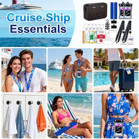 Cruise Essentials 2026,Cruise Must Haves Kit,Non-Surge Protector Power Strip,Magnetic Hooks,Lanyards,Luggage Tags,Towel Bands,Waterproof Phone Pouches,Travel Essentials in Saudi Arabia