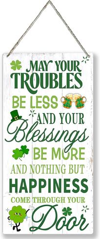 St. Patricks Day Decorations - Home Decor Hanging Door Sign Rustic Wall Decor with Shamrock for Office, Party Accessories - Let the Shenanigans Begin in Saudi Arabia