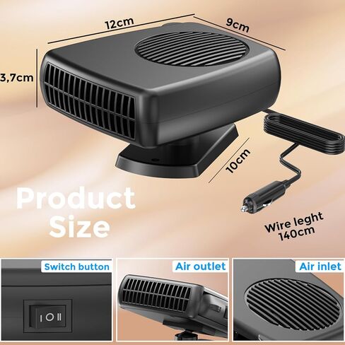 12 Volt 200W Car Heater, Portable Vehicle Heaters and Defrosters, Rapid Windscreen Defogger & Window Defroster for Winter with Cigarette Lighter Plug-In for All Cars in Saudi Arabia